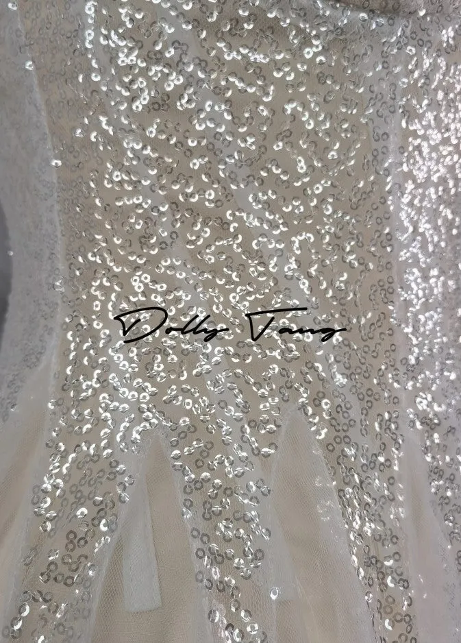 DOLLY Elegant Off White Sleeveless Sequin Long Wedding Guest Dress-Star