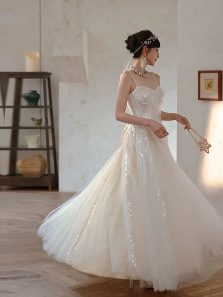 DOLLY Elegant Off White Sleeveless Sequin Long Wedding Guest Dress-Star
