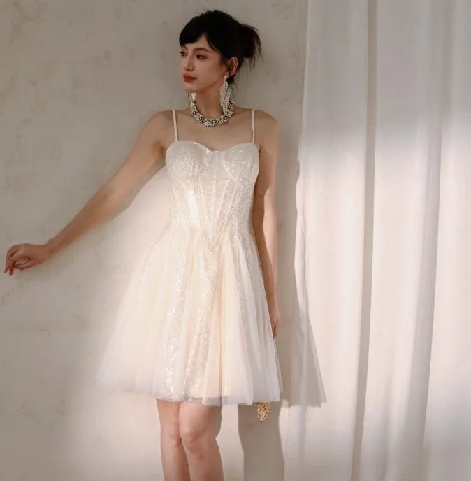 DOLLY Elegant Off White Sleeveless Sequin Long Wedding Guest Dress-Star