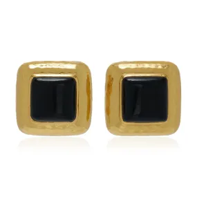 Domed Square Earrings Black Onyx