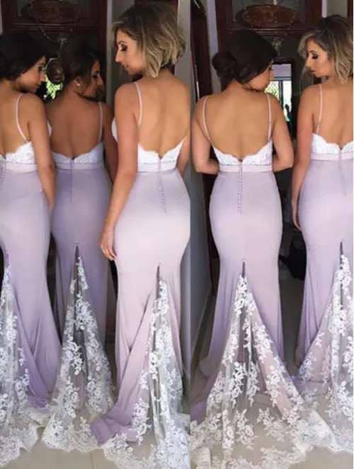 dusty purple mermaid bridesmaid dresses long 2020 lace appliqué elegant wedding guest dresses
