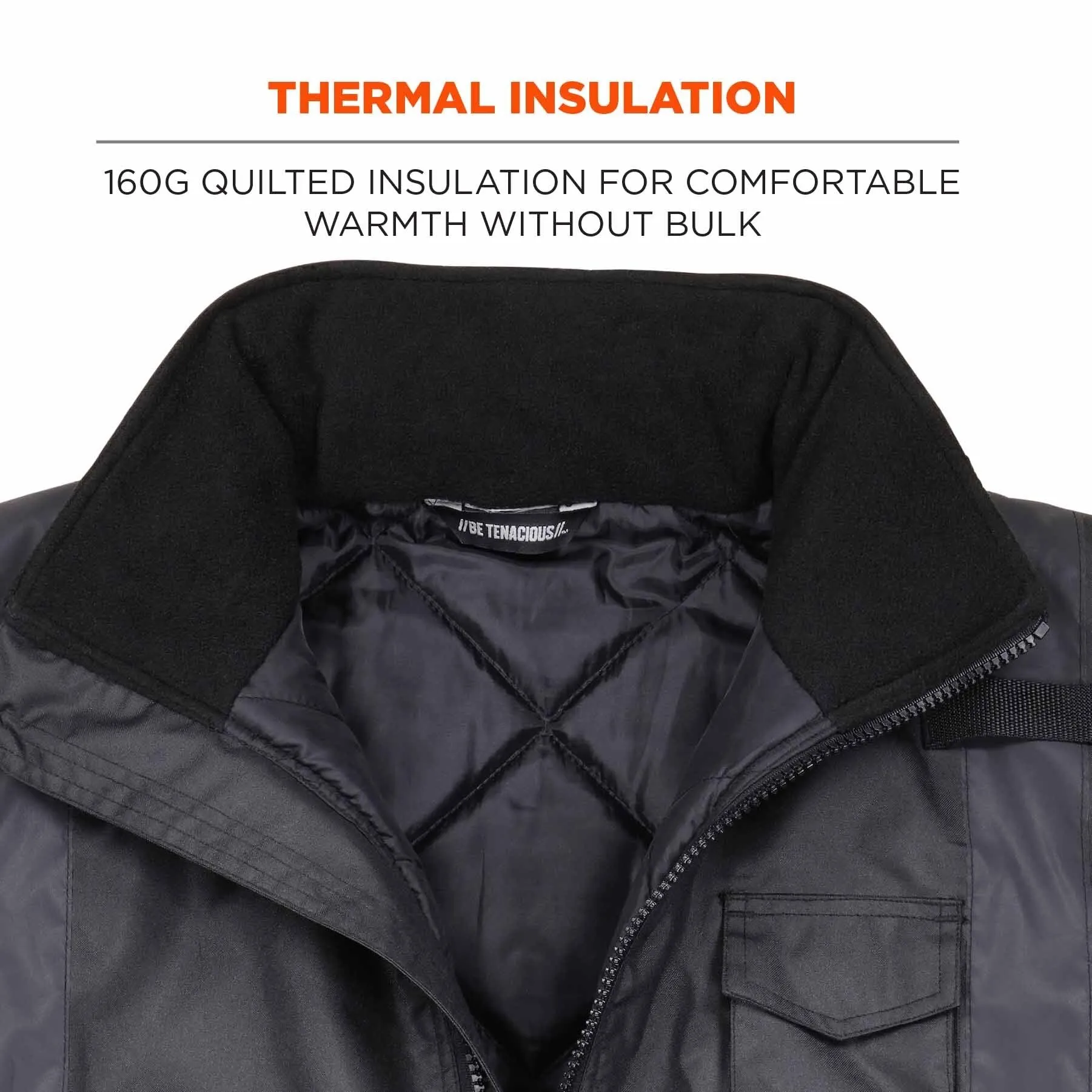 Ergodyne 25644 8377EV L Black Non-Certified Hi-Vis Bomber Jacket - Quilted