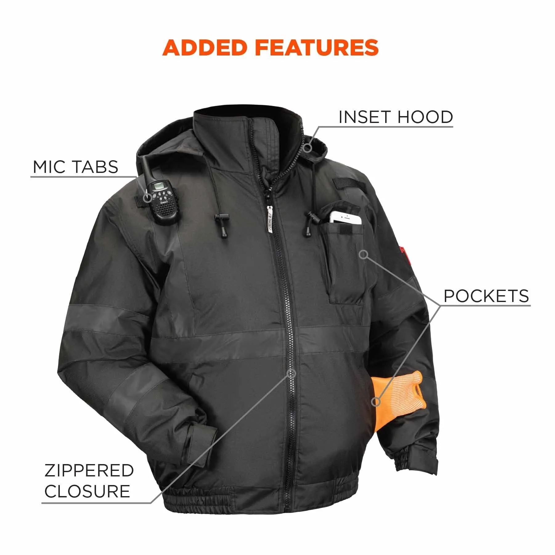 Ergodyne 25644 8377EV L Black Non-Certified Hi-Vis Bomber Jacket - Quilted