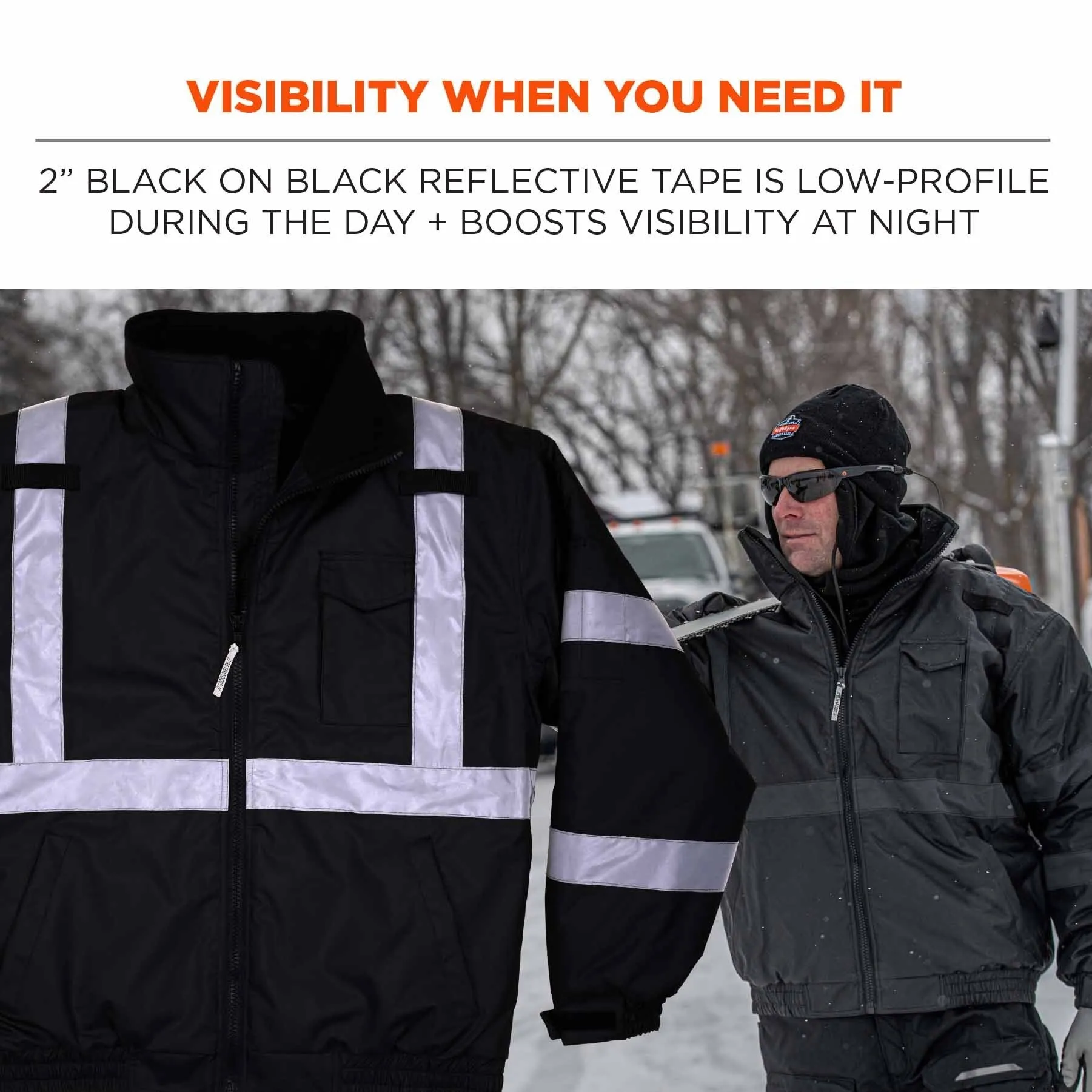 Ergodyne 25644 8377EV L Black Non-Certified Hi-Vis Bomber Jacket - Quilted