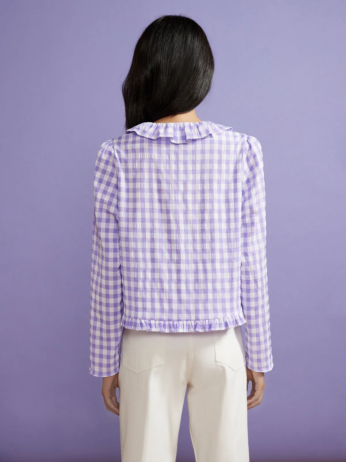 Everly Lilac Check Seersucker Top