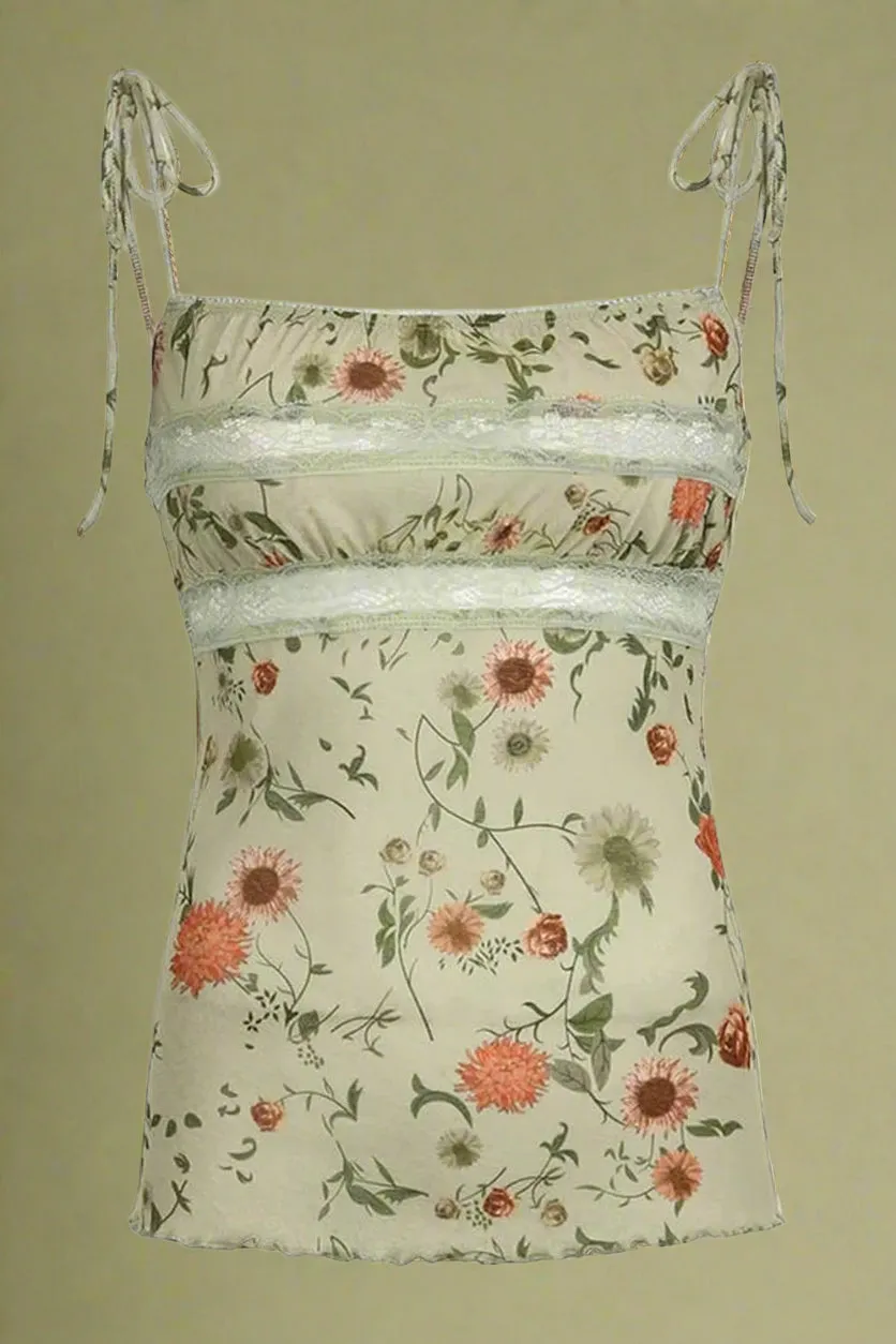 Floral Lace-Trim Cami Top