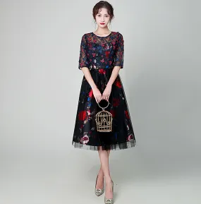 Floral Print Midi Elegant Dress