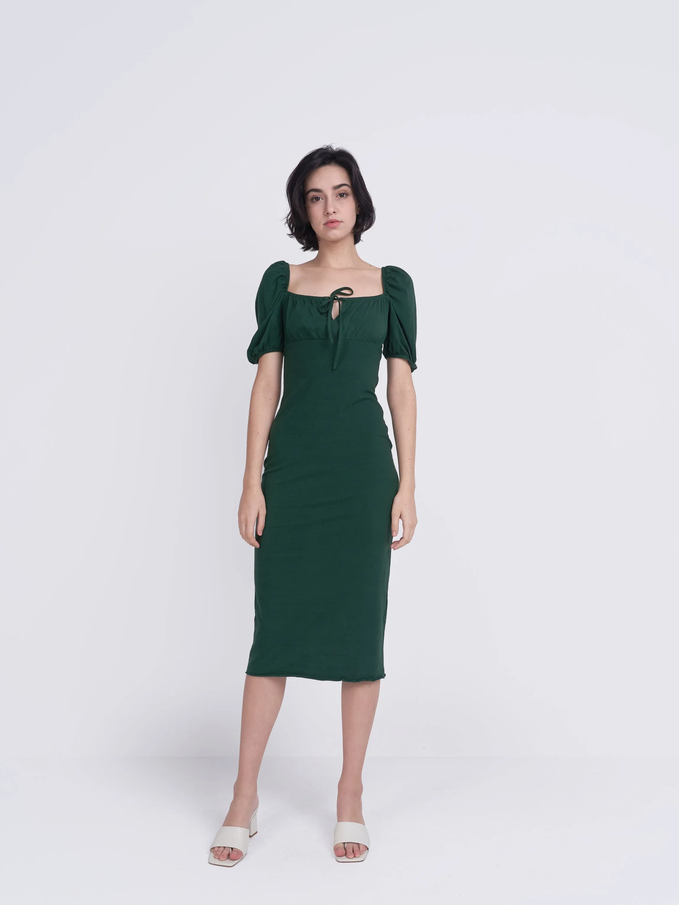 Glamorous Care Forest Green Tie Front Midi Dress