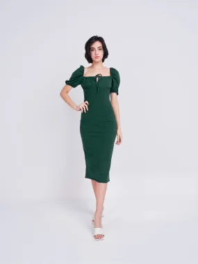Glamorous Care Forest Green Tie Front Midi Dress