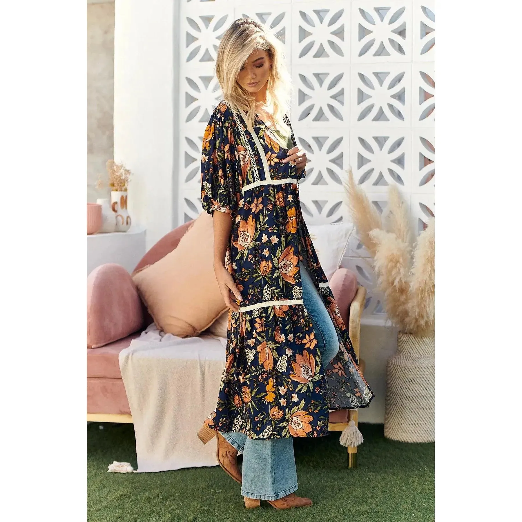JAASE California Poppy Print Louisiana Kimono