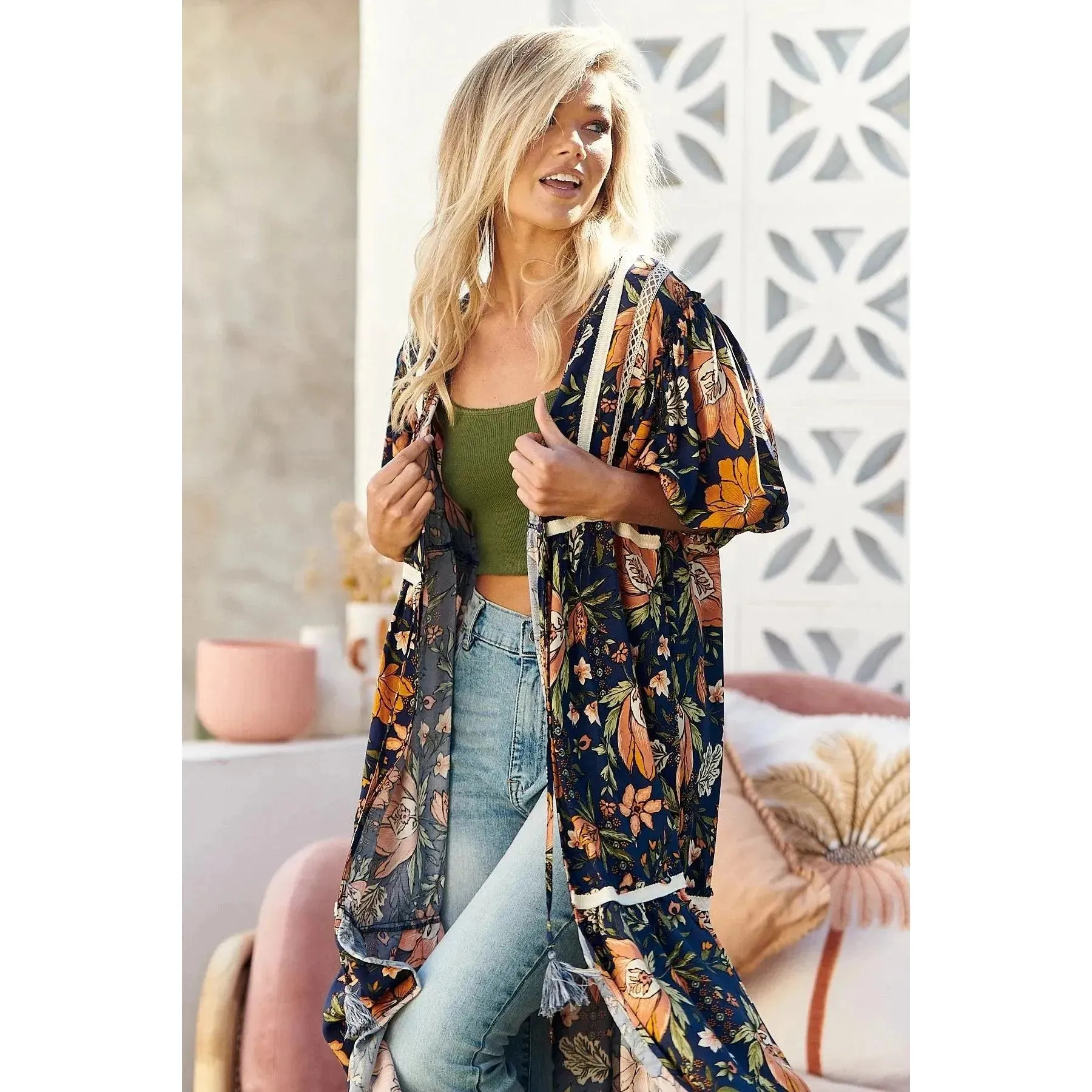 JAASE California Poppy Print Louisiana Kimono