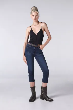 Jack Russel - Women Jeans - Klassik JF-MOM/DB Cropped Skinny Fit Dark Blue Mid Waisted