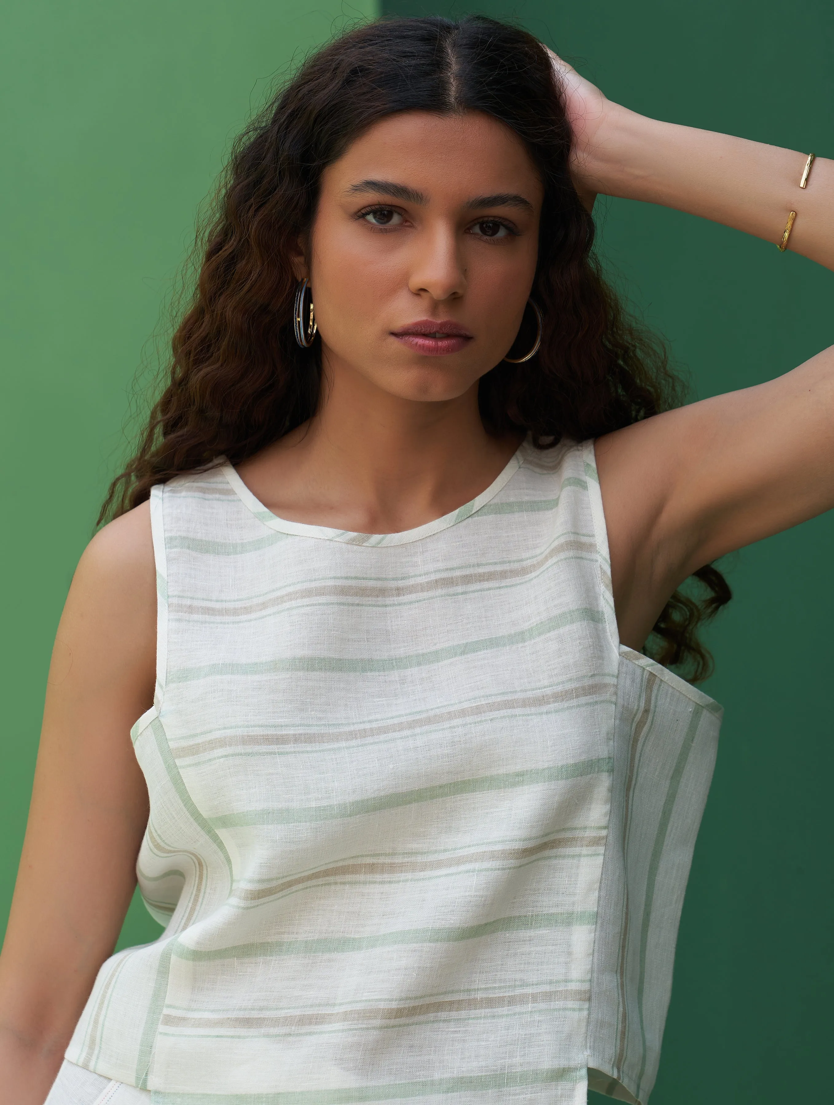 Jiho Striped Linen Crop Top - Mint