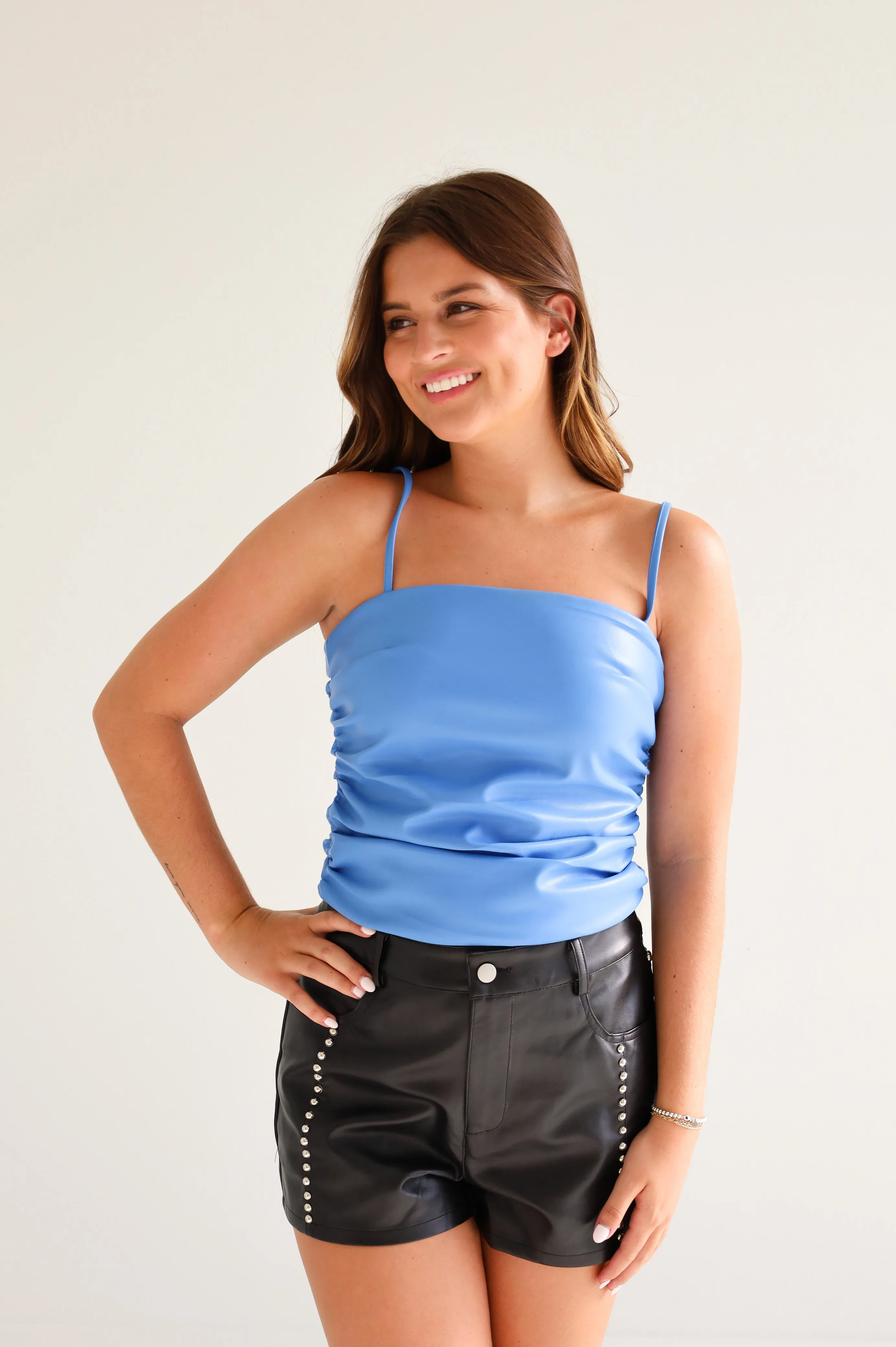 JOLEE LEATHER TOP IN BLUE | BUDDY LOVE