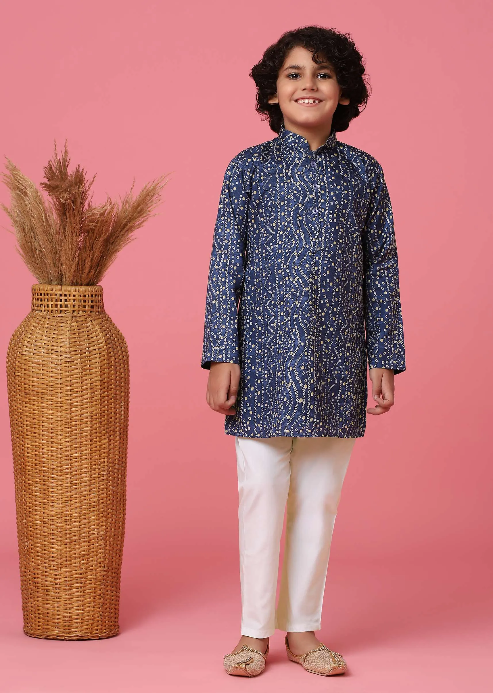 KALKI Navy Blue Jacket Kurta Set With Thread Embroidery For Boys