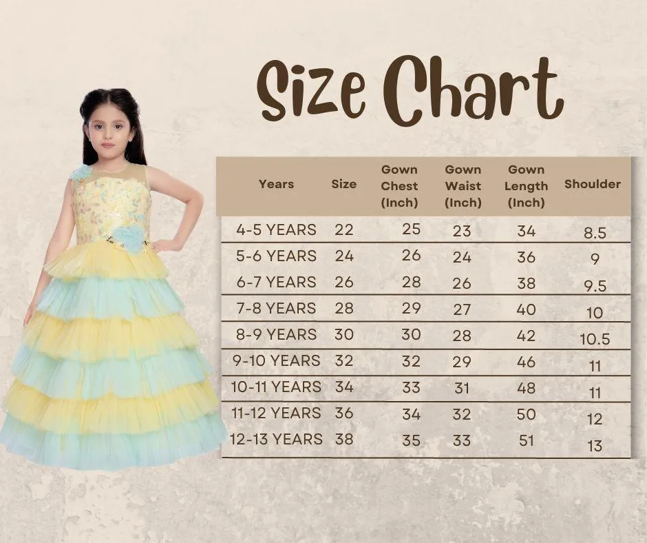 Lemon Coloured Layered Maxi Dress Trendy Frill Concept Gown For Girls