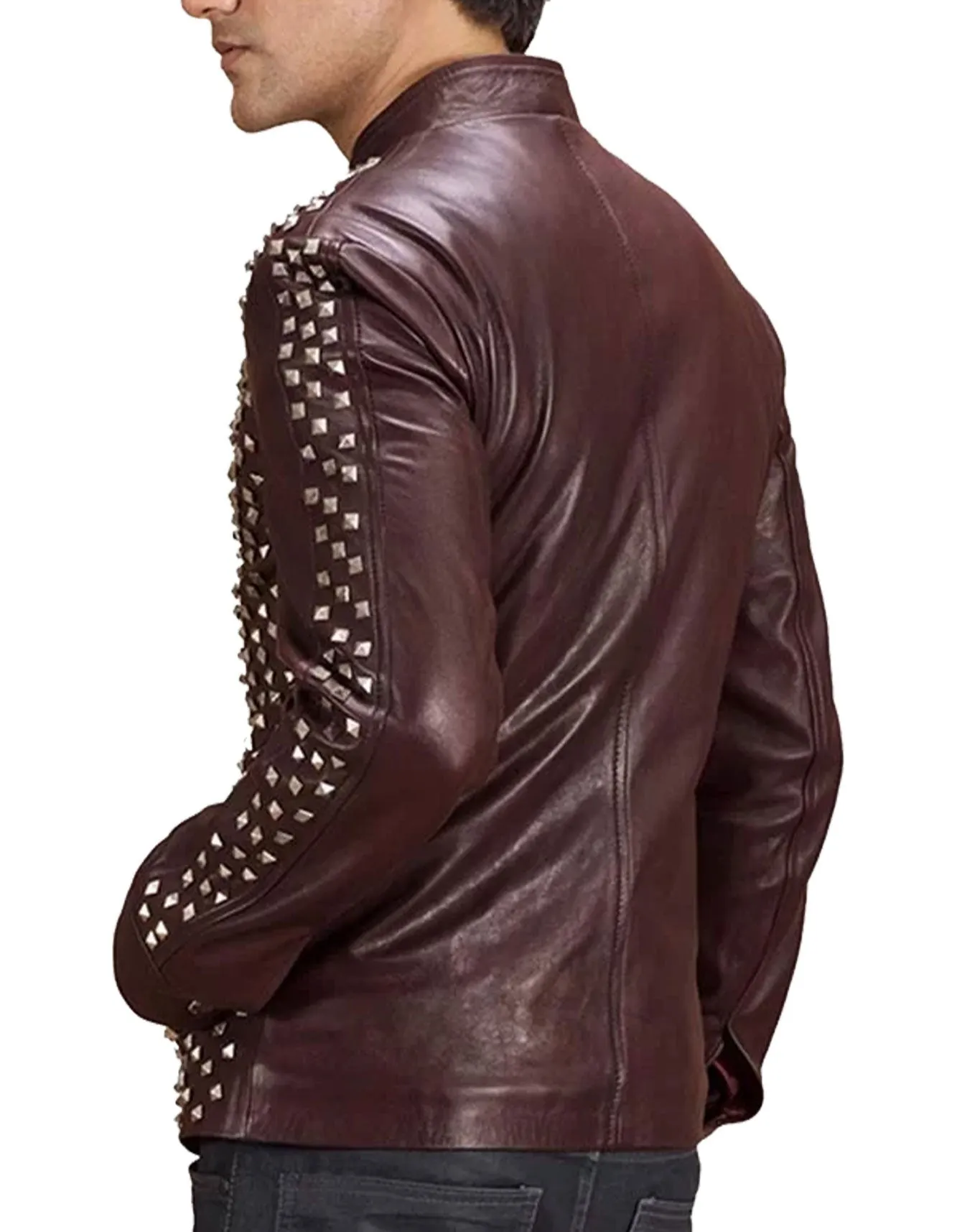 Maroon Spiked Sizzle Leather Jacket