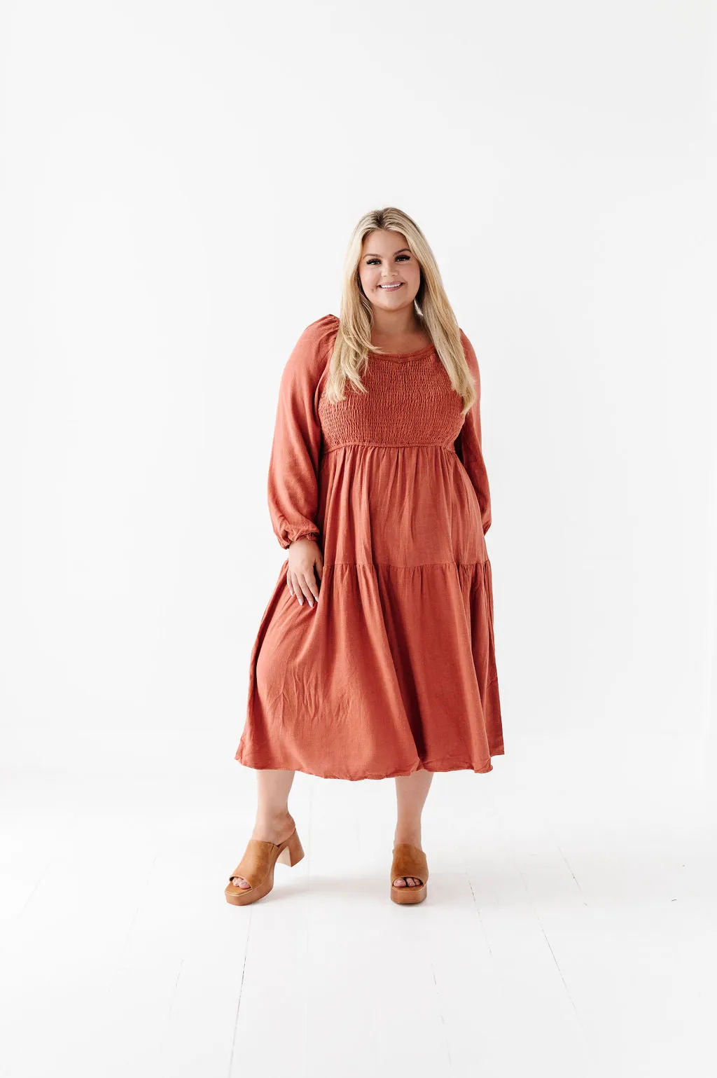 Maya Tiered Dress in Rust
