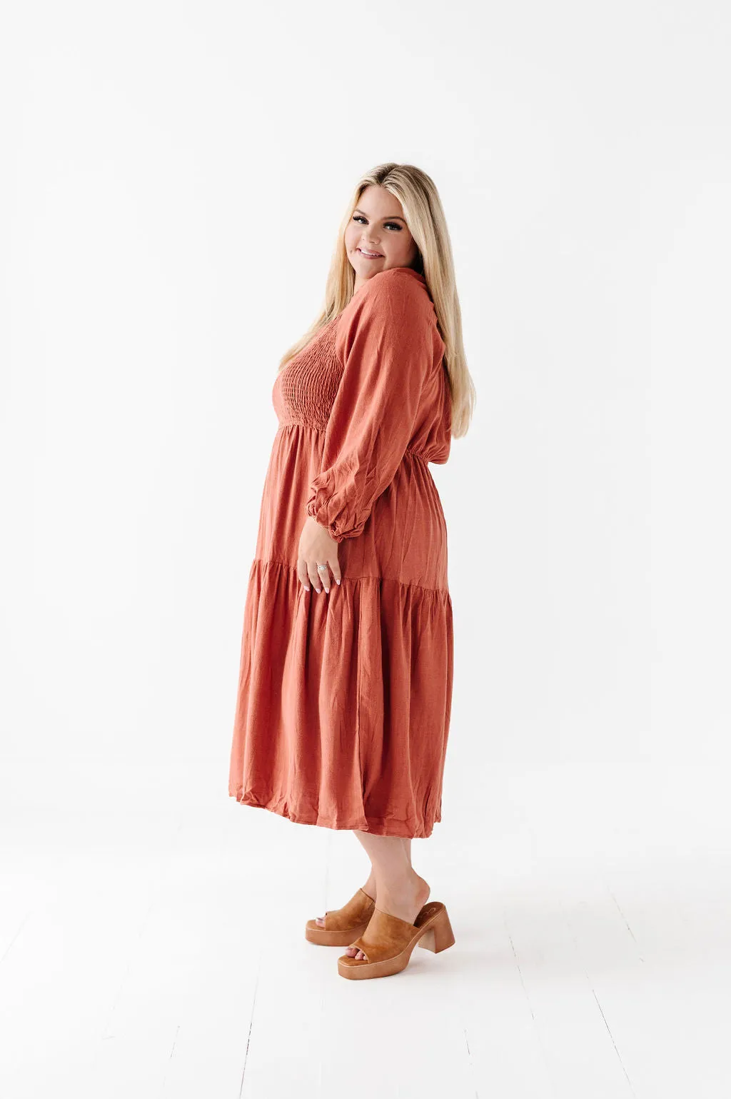 Maya Tiered Dress in Rust