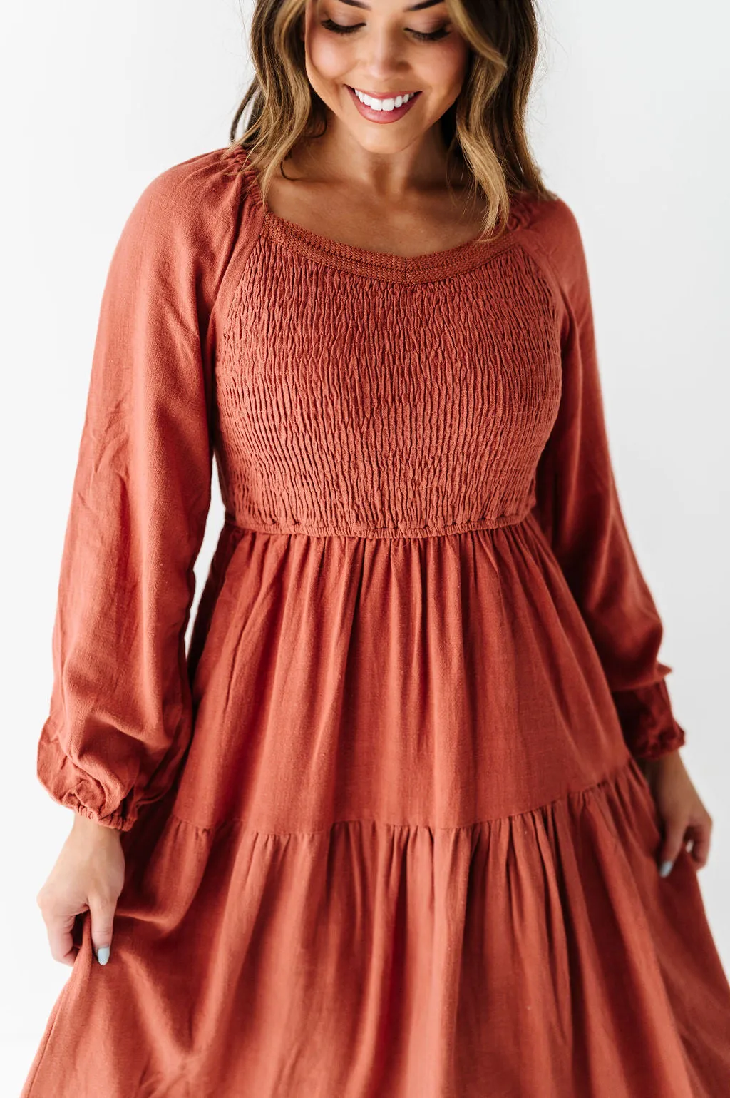 Maya Tiered Dress in Rust