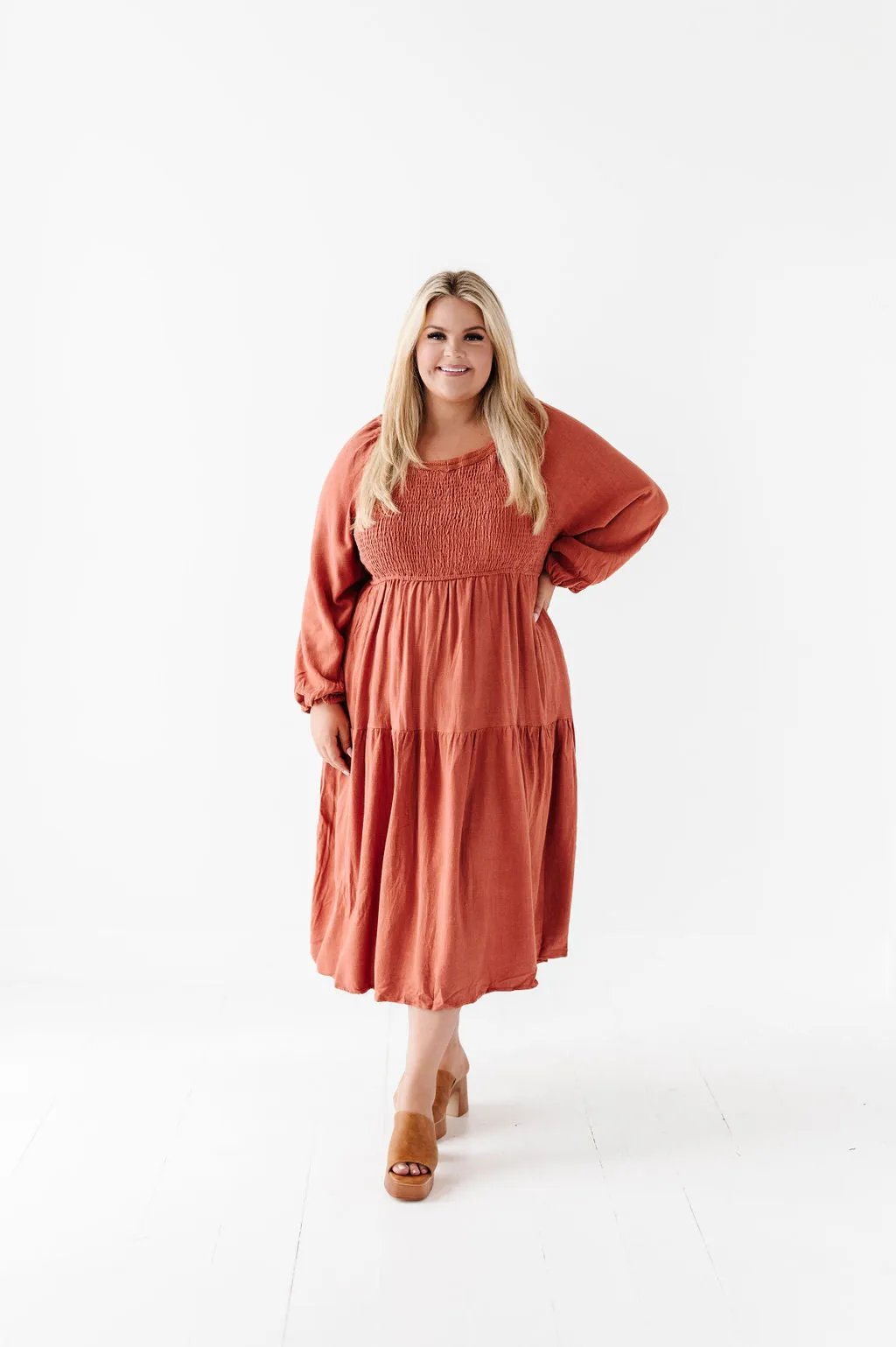 Maya Tiered Dress in Rust