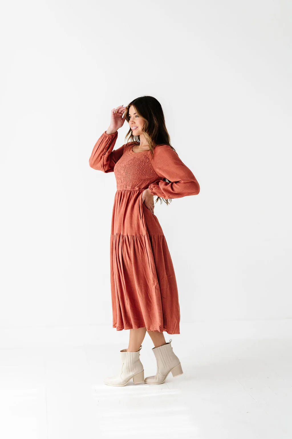 Maya Tiered Dress in Rust