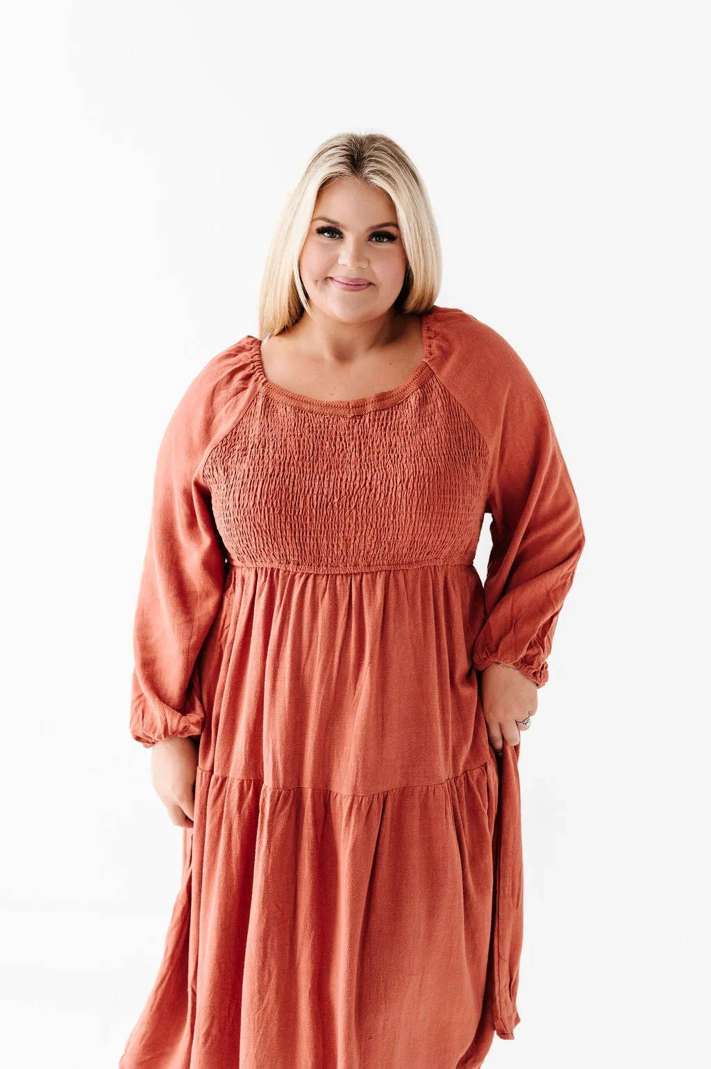 Maya Tiered Dress in Rust