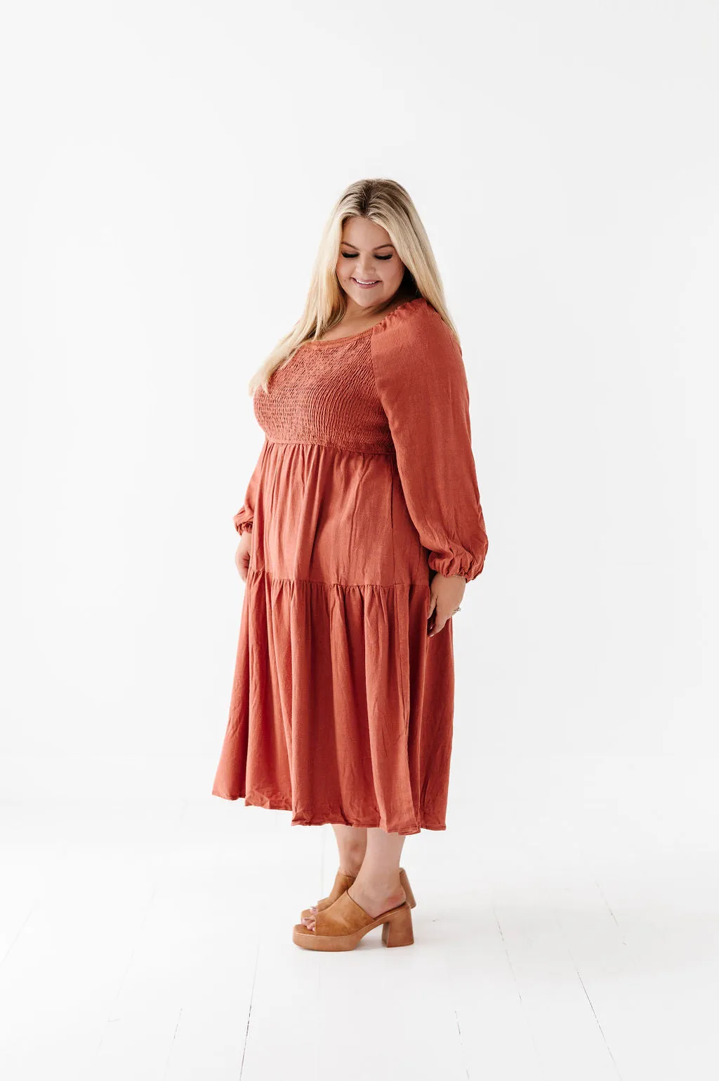 Maya Tiered Dress in Rust