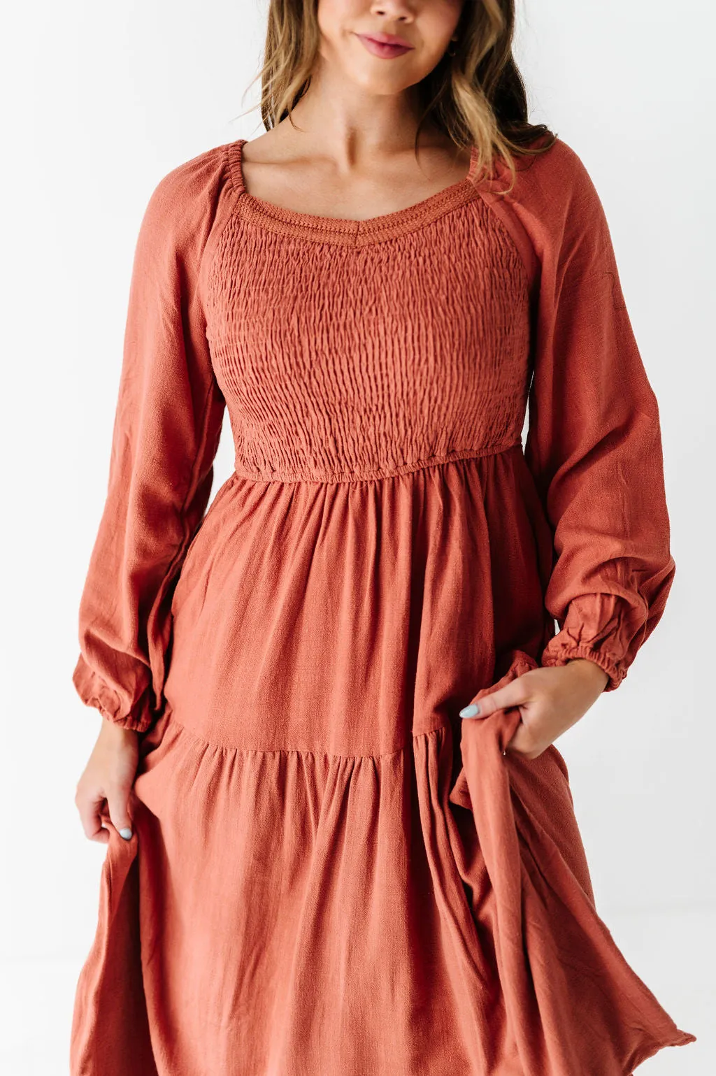 Maya Tiered Dress in Rust