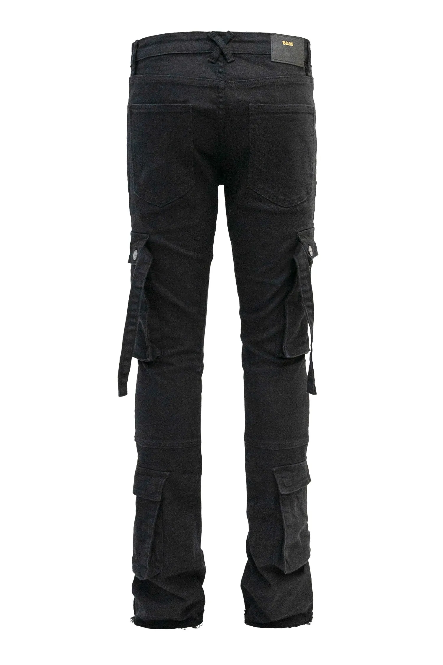 Men's 2-Tone Color Block Washed Stacked Flare Cargo Pants
