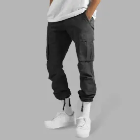 Men’s Solid Color Cargo Pocket Casual Trousers