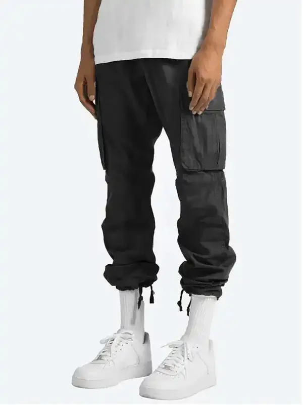 Men’s Solid Color Cargo Pocket Casual Trousers