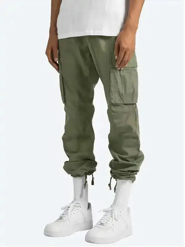 Men’s Solid Color Cargo Pocket Casual Trousers