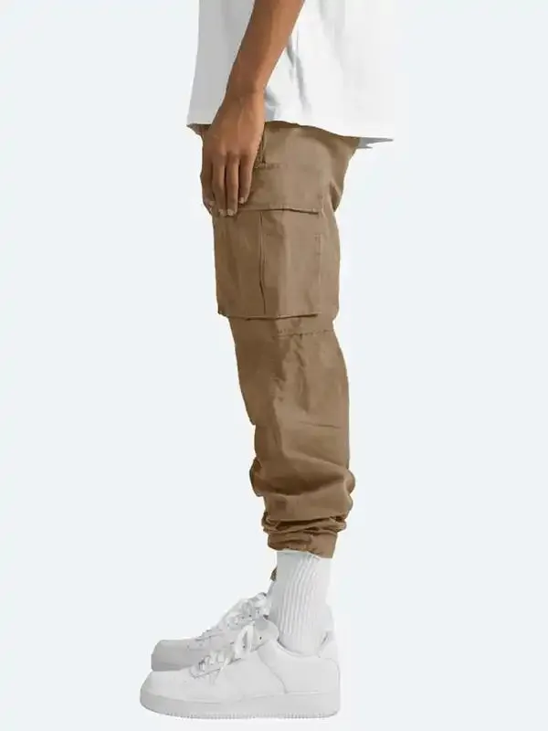 Men’s Solid Color Cargo Pocket Casual Trousers