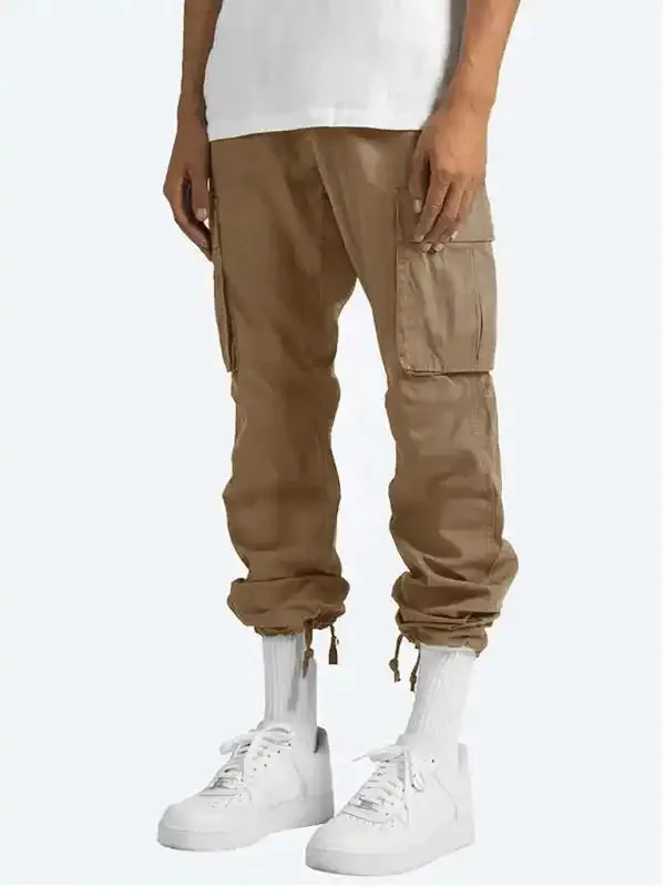 Men’s Solid Color Cargo Pocket Casual Trousers