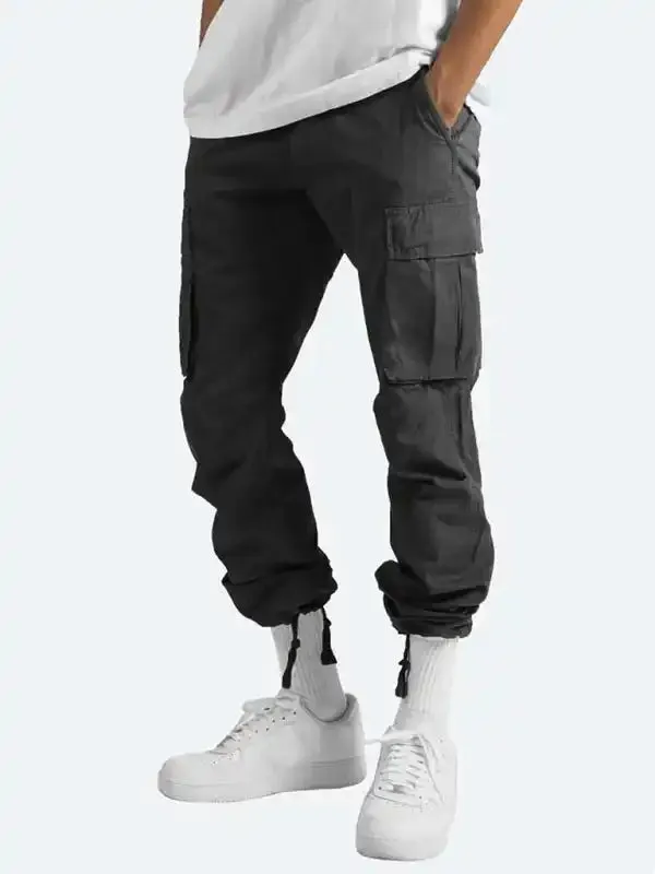 Men’s Solid Color Cargo Pocket Casual Trousers