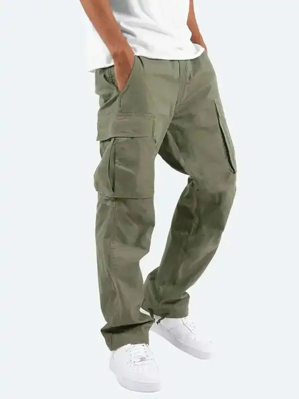 Men’s Solid Color Cargo Pocket Casual Trousers