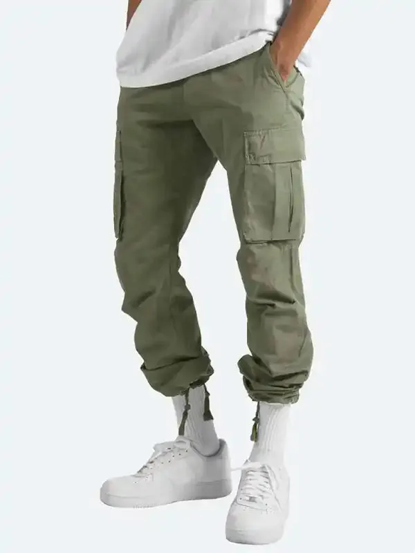 Men’s Solid Color Cargo Pocket Casual Trousers