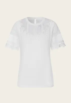 Mesh Mix Lace Detailing White T-shirt