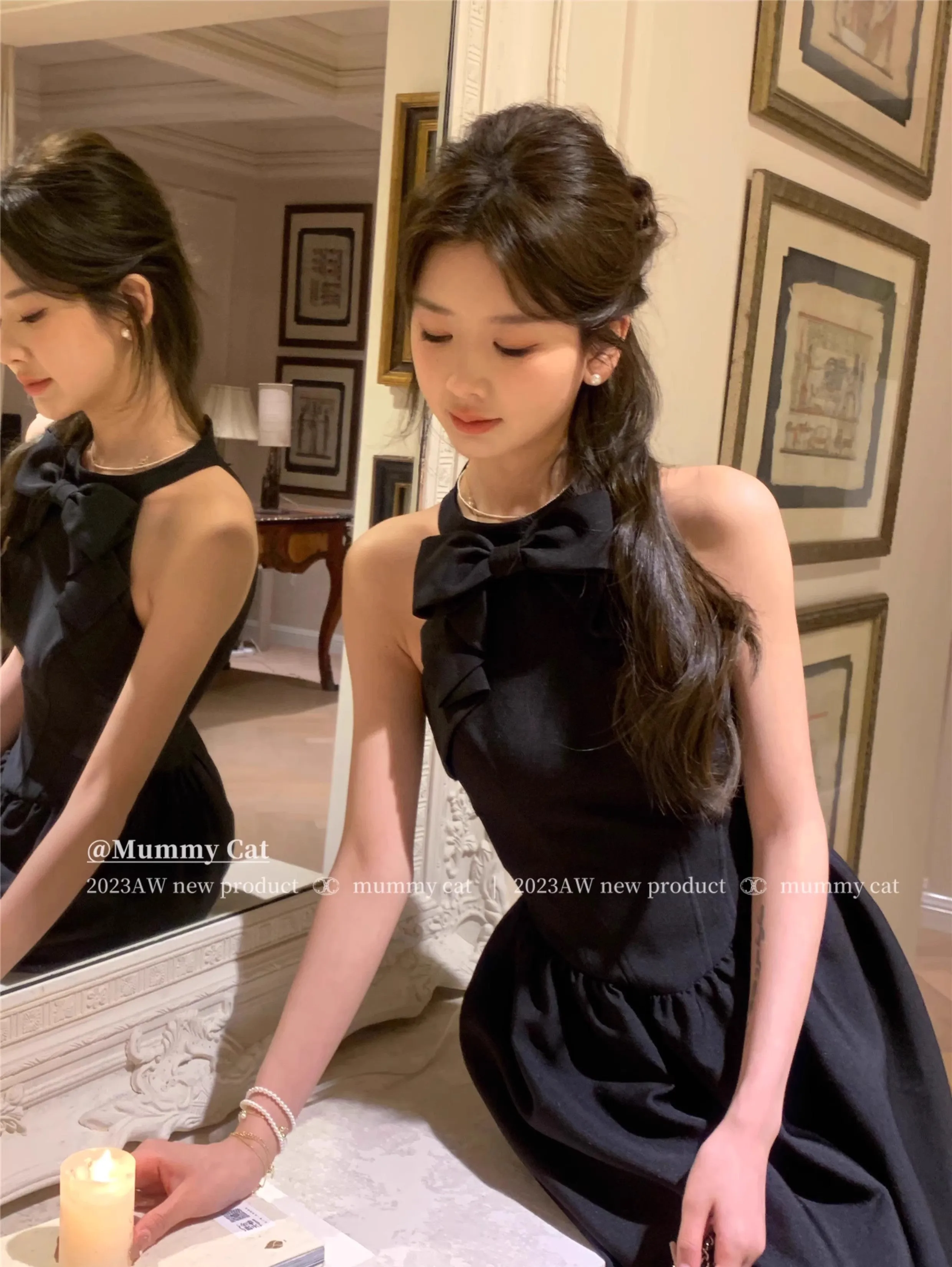 [Mummy Cat] Audrey Noir Elegance Midi Dress
