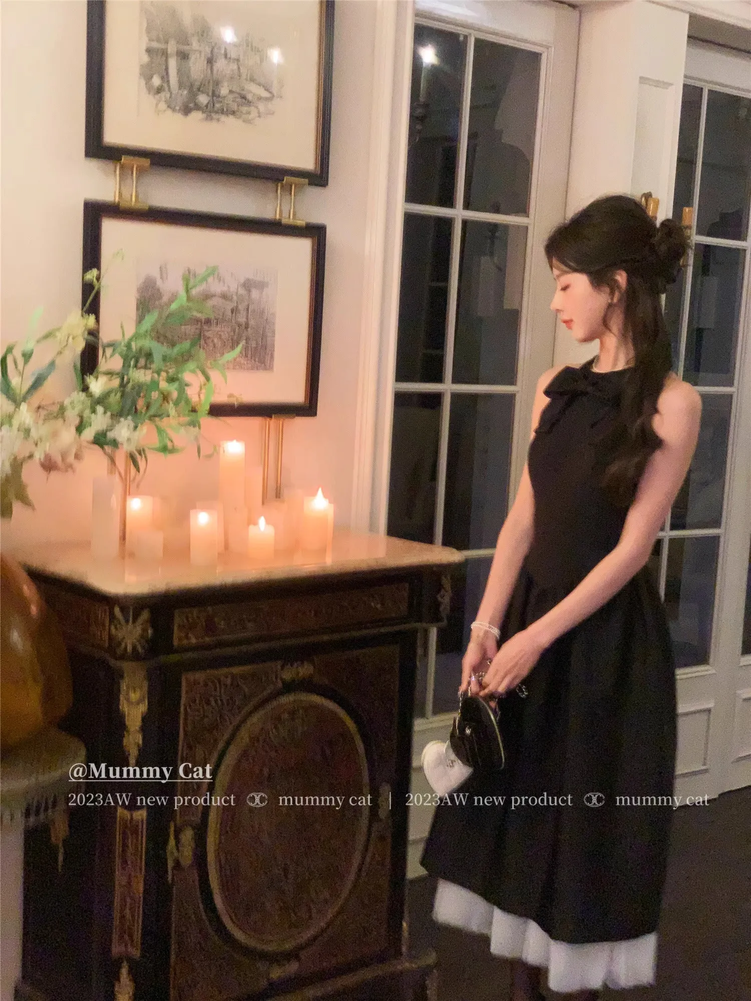 [Mummy Cat] Audrey Noir Elegance Midi Dress