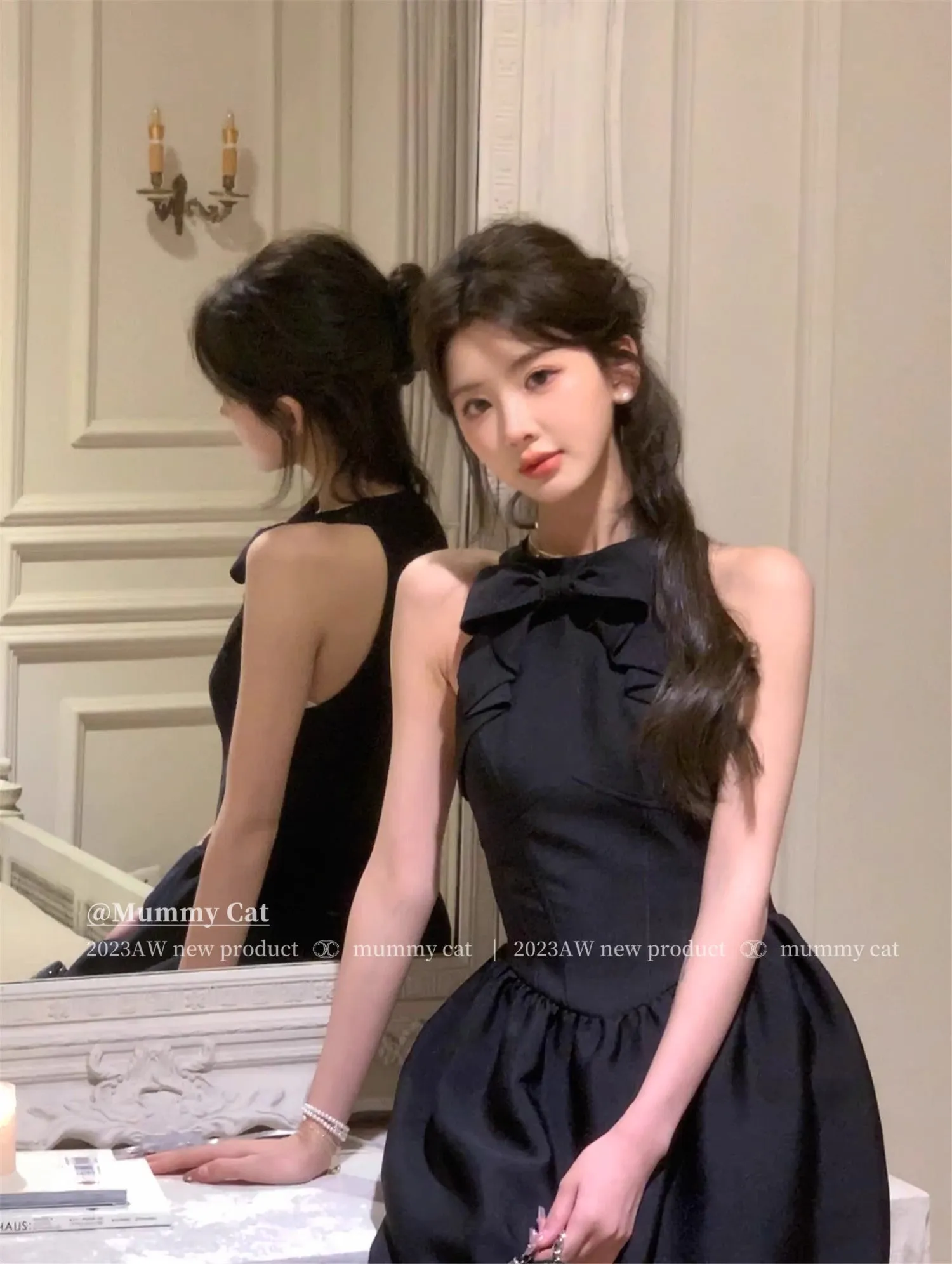[Mummy Cat] Audrey Noir Elegance Midi Dress