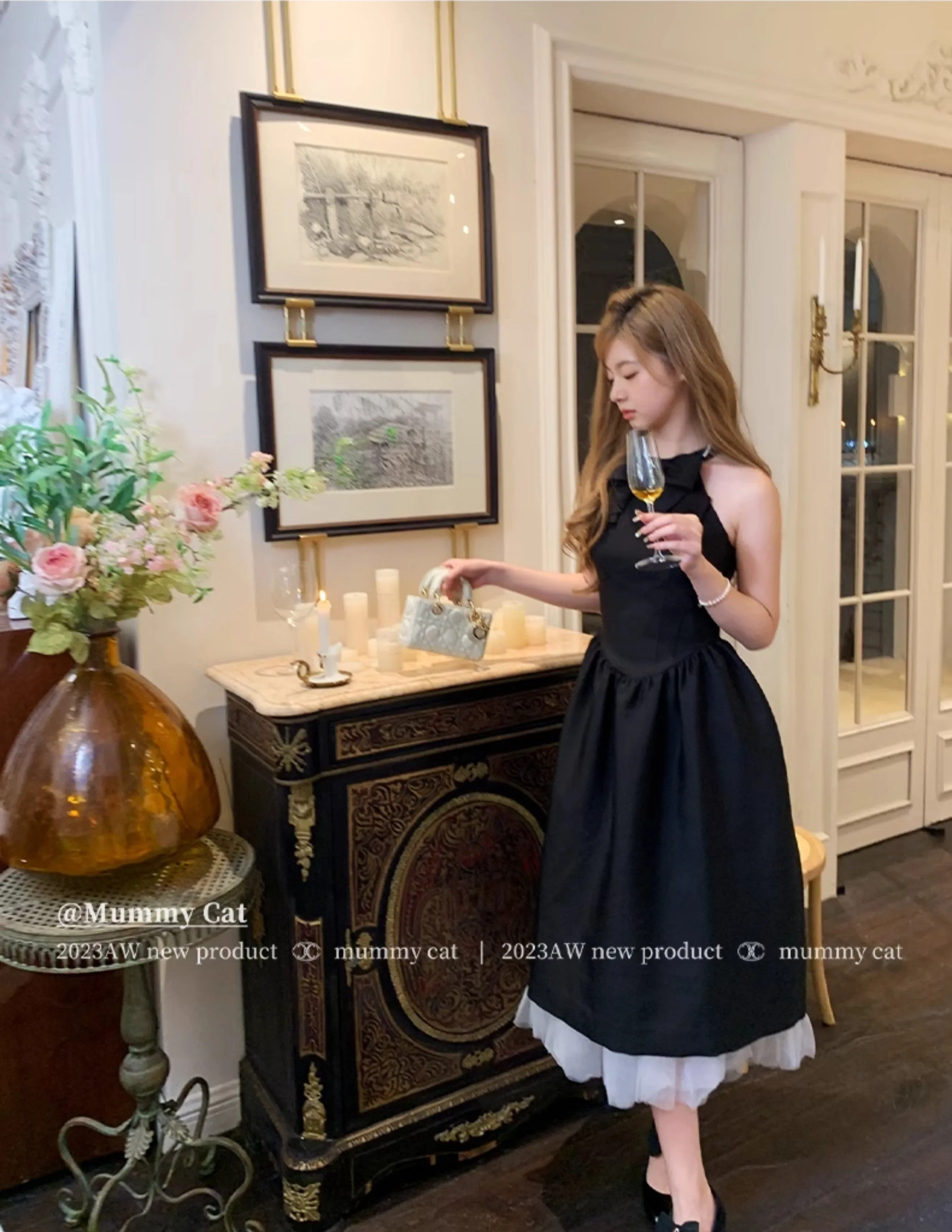 [Mummy Cat] Audrey Noir Elegance Midi Dress