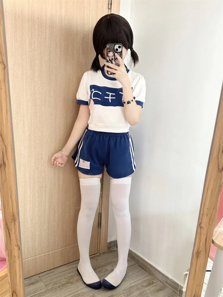 Navy Blue Round Neck Strawberry Cropped Top