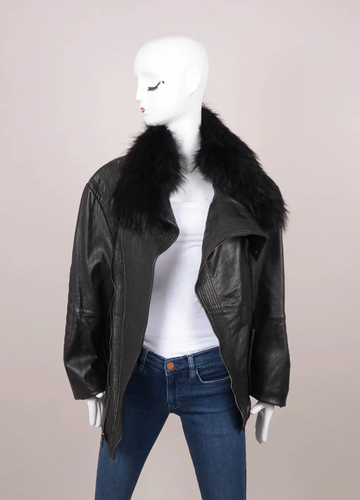 New With Tags Black "Marcelle" Fur Trim Leather Jacket