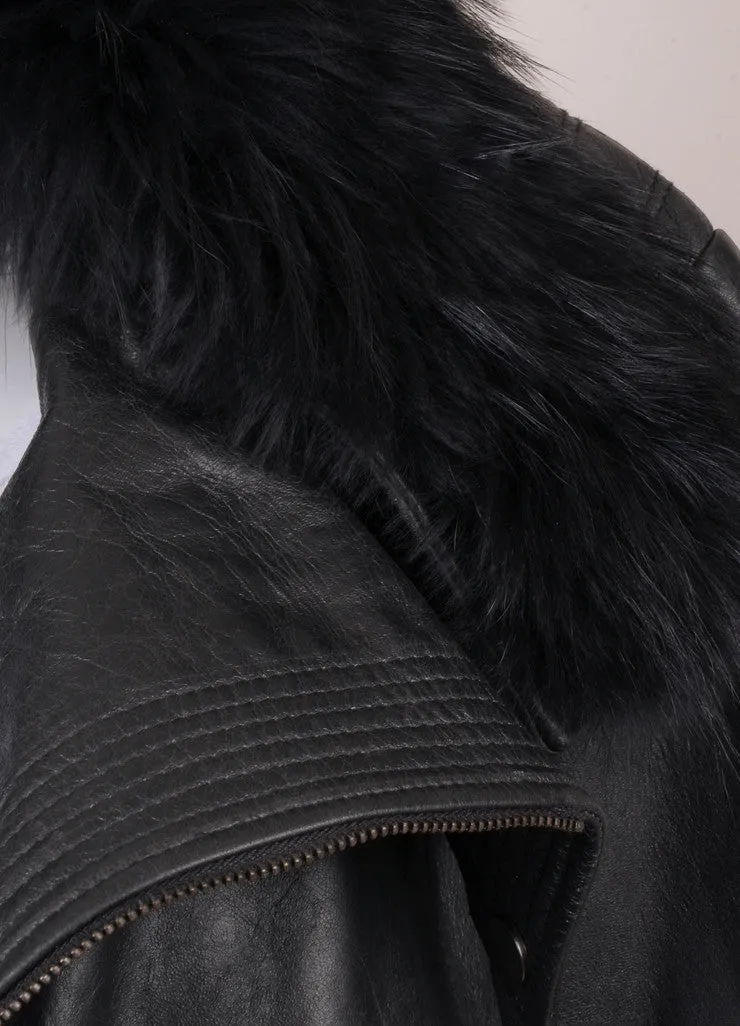 New With Tags Black "Marcelle" Fur Trim Leather Jacket