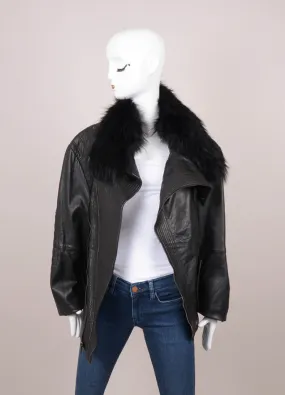New With Tags Black "Marcelle" Fur Trim Leather Jacket
