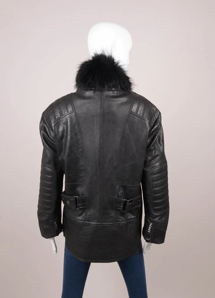 New With Tags Black "Marcelle" Fur Trim Leather Jacket