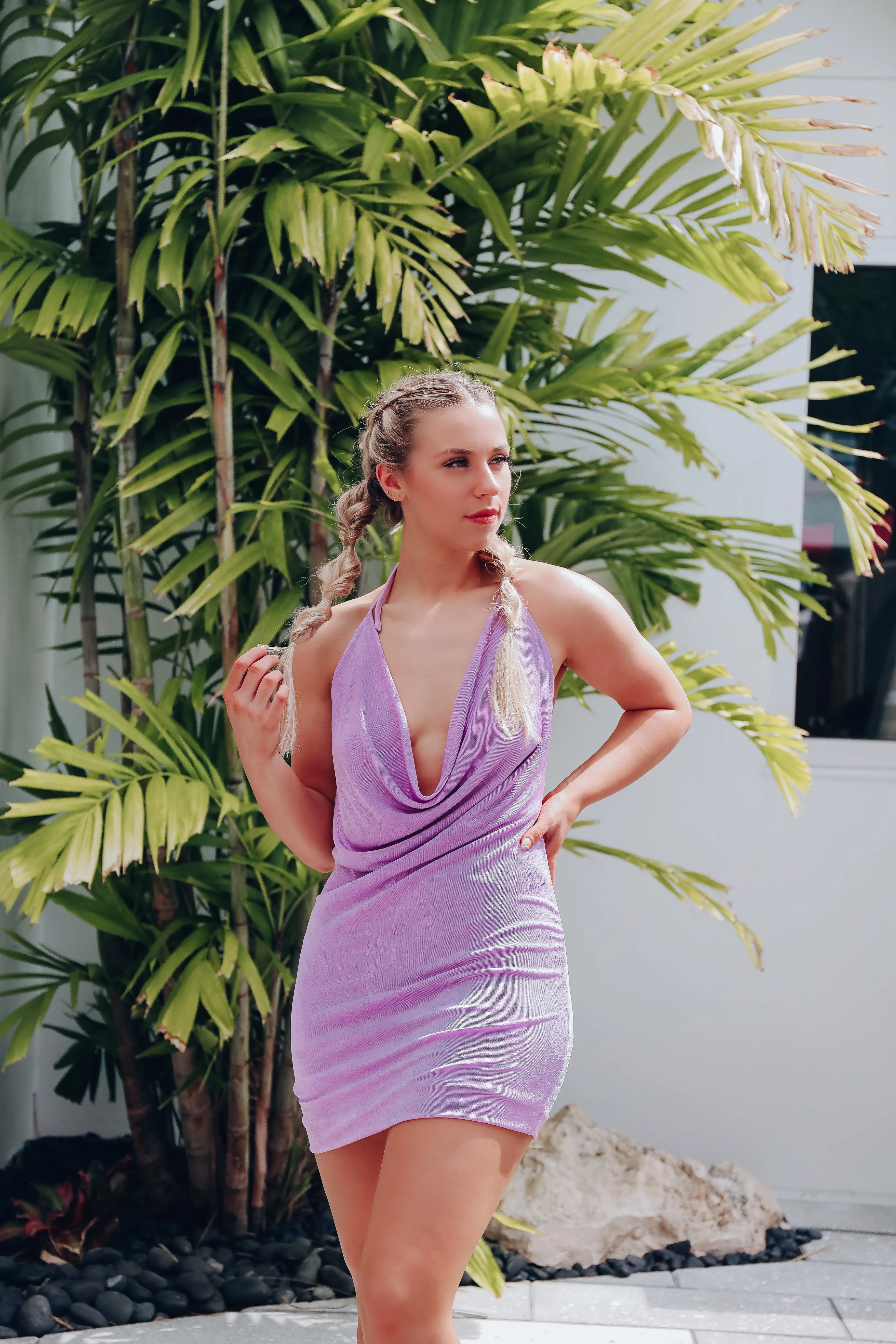 Persephone Cowl Neck Dress - Lavender