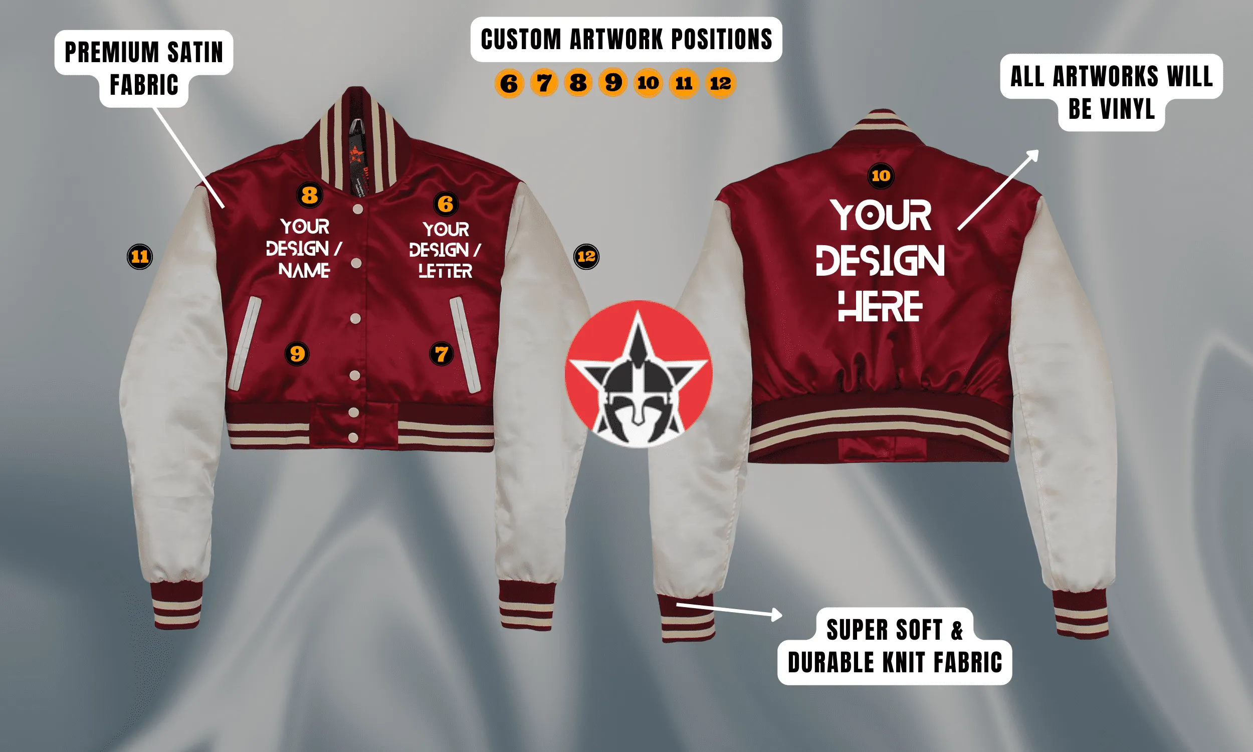 Personalized Cropped Body Vinyl/Printed Satin Varsity Jacket
